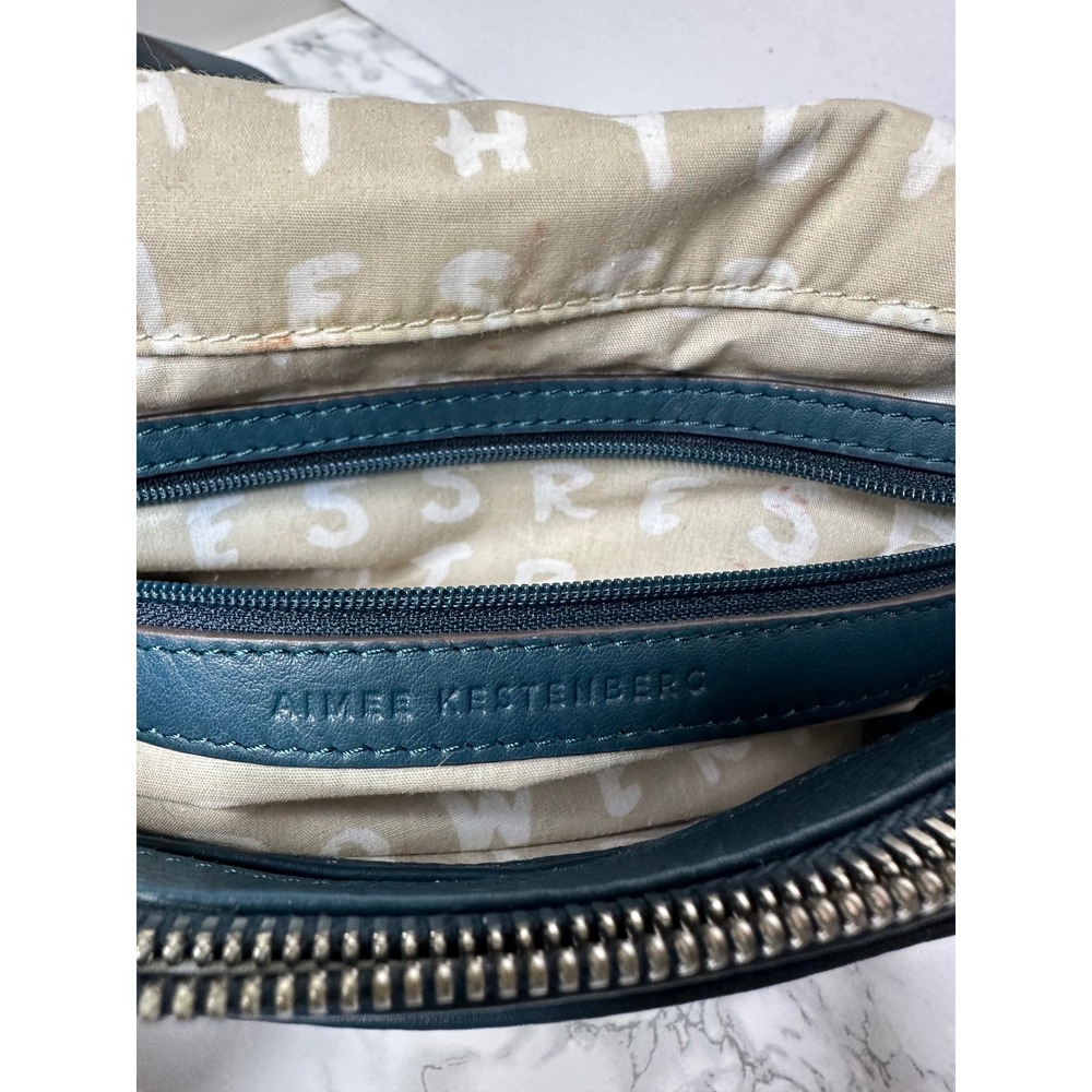 Aimee Kestenberg Bandit Crossbody Bag Women Teal Blue Pebbled Leather Zip - Picture 8 of 9